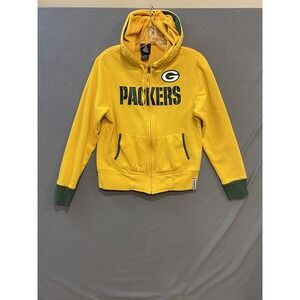 Green Bay Packers Jacket Womens Small Yellow NFL Football Full Zip Hooded Reebok